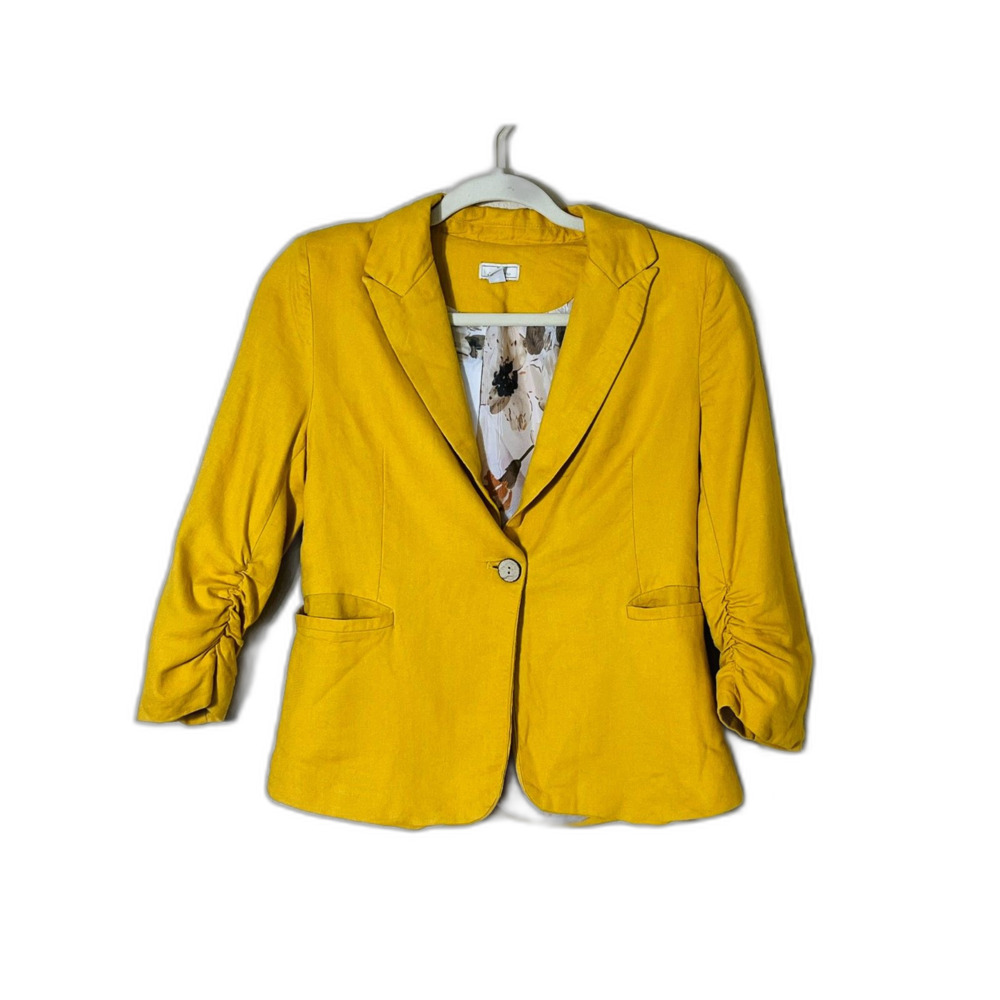 Jules & Leopold Mustard Yellow Blazer Fall Tailored Casual Small Petite Gathered